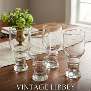 Libbey Vintage 16oz Heavy Base Water Goblets Set of 4 MCM Stemmed Barware